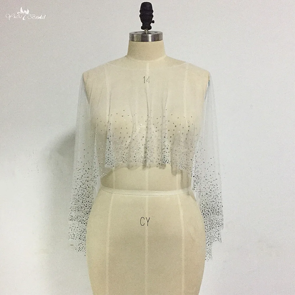LZP415 Real Pictures Silvery White Tulle Boat Neckline Wedding Cape Ladies Bridal Jacket