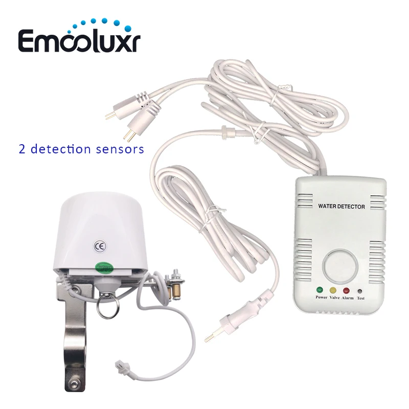 Water Leaking Alarm System with 2pcs Water Detector Cable and DN15 Manipulator Controller to Shut off Water Leakage