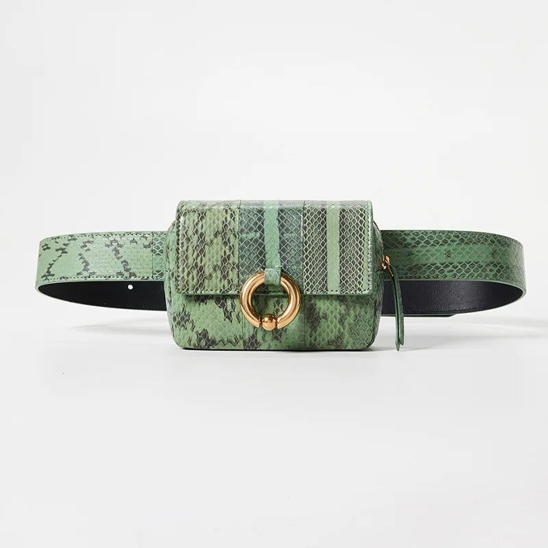 Модная сумка на пояс Женская поясная сумка Роскошный бренд змеиная кожа нагрудная сумка Зеленый Черный Высокое качество - Цвет: Зеленый