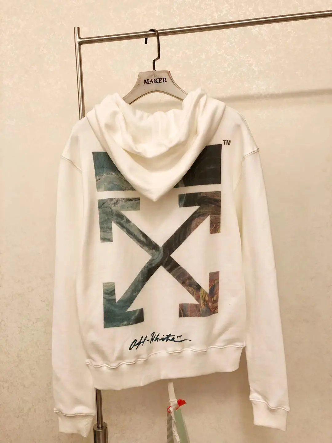 Высокое качество 19SS OFF-WHITE OW цифровое управление инъекция ограниченная крест стрелы Печать Мужская Пара Толстовка с капюшоном