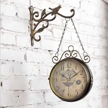 

Retro Wall Clock Double Sided Simple Silent Quartz Clock Wrought Iron Round Clock For Living Room Decoration