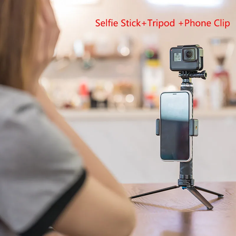 0,9 м палка для селфи из углеродного волокна с зажимом для штатива для телефона GoPro Hero Xiaomi YI для Insta 360 DJI Osmo аксессуары для экшн-камеры - Цвет: Tripod Phone Clip