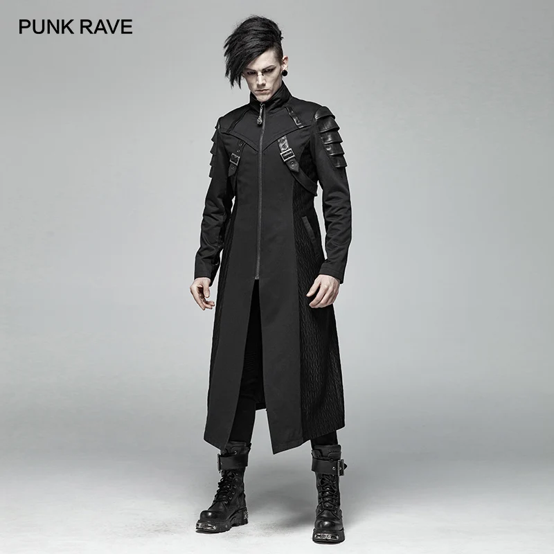 Панк рейв Готический мужской черный доспехи средней длины куртки пальто стимпанк военный мужской пальто сценические костюмы визуальный Kei