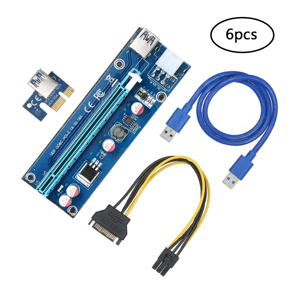 6-Pack мульти-интерфейс PCI-E 6pin питание Riser адаптер карта 1x до 16x Rise плата с 23,6 дюйма USB3.0 удлинитель