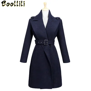 

Boollili Hot sale autumn winter woolen overcoats Europe and America fashion women's slim wool outerwear jacket with belt XXXL