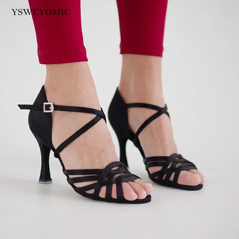 2021 Spring Summer Style Black Satin Classic Latin Dance Shoes Customized Heel 10cm 9cm 8cm 7cm Latin Salsa Shoes for Dancing dance heels for women latin shoes soft sole heeled 10cm shiny rhinestones ballroom dancing shoes customized style salsa sandals