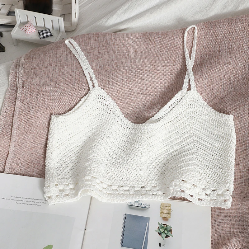 womens cami OUMEA Women Summer Cotton Crochet Camis Tops Sleeveless Candy Kawaii Color Beach Crop Tops V Neck White Retro Casual Short Tops corset t shirt