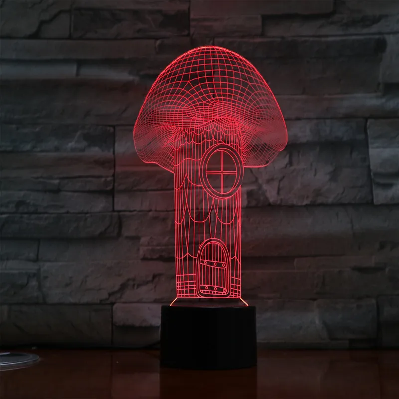 Ночник 3D в виде мультяшных грибов светодиодный светильник с USB кабелем и
