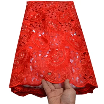 

New arrival embroidered french lace fabrics with lots of stones high quality Handcut african lace fabric for wedding/party mv477