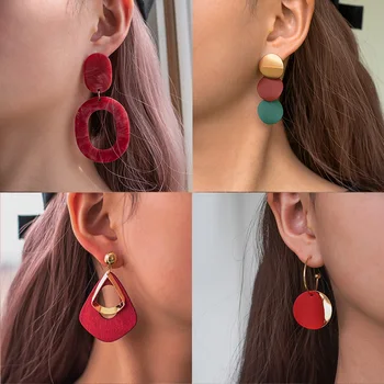 

Red Acrylic Earrings 2020 Big Statement Earrings for Women Fashion Metal Geometric Drop Dangle Earrings Bridal Wedding Jewelry