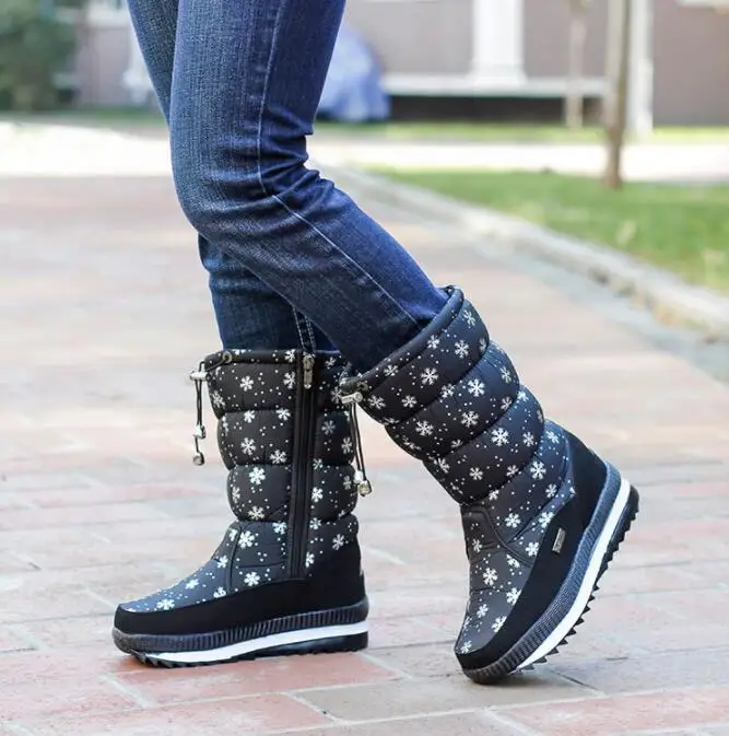 Botas de invierno clasicas para Mujer Botas de nieve a media pantorrilla Plantilla de felpa de piel cas Mujer Botas de M