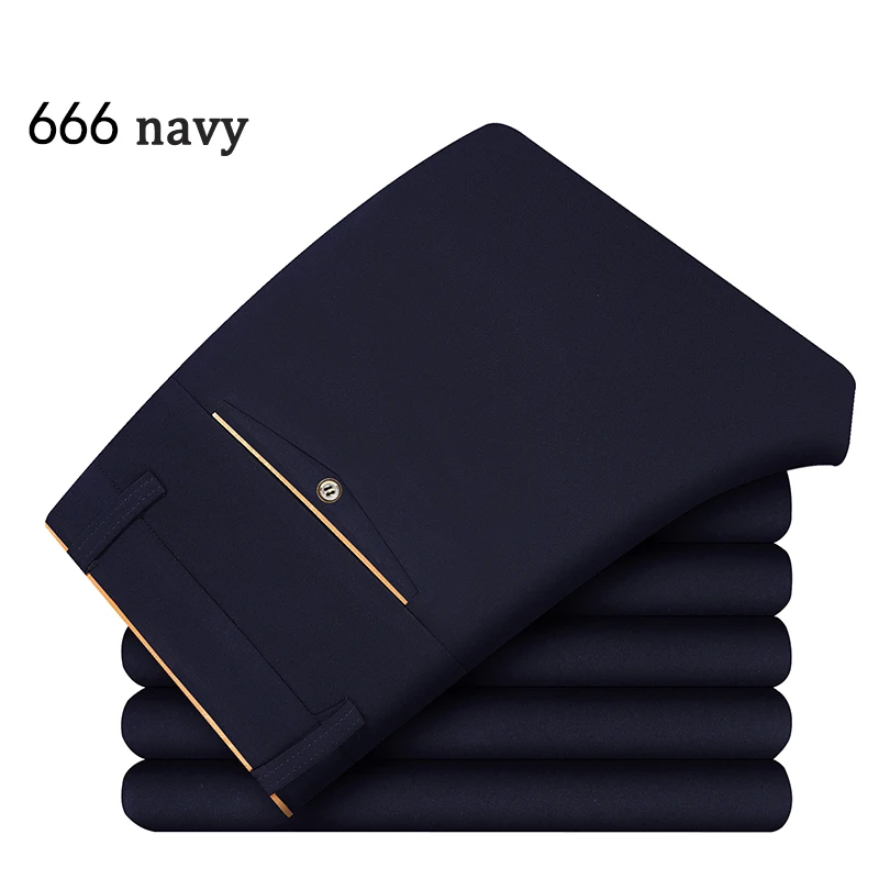 666 navy Мужские прямые брюки, весна-осень, деловые повседневные длинные Стрейчевые брюки со средней талией, размеры 28-38, мужские брюки, pantalon homme - Цвет: 666 navy
