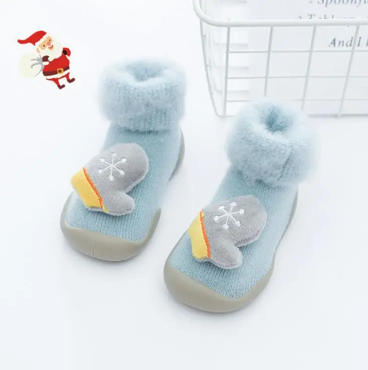 Обувь для малышей нескользящие носки с изображением животных и рождественской елки, Санта-Клауса толстые тапочки носки 10 видов T02 tz01 - Цвет: blue gloves