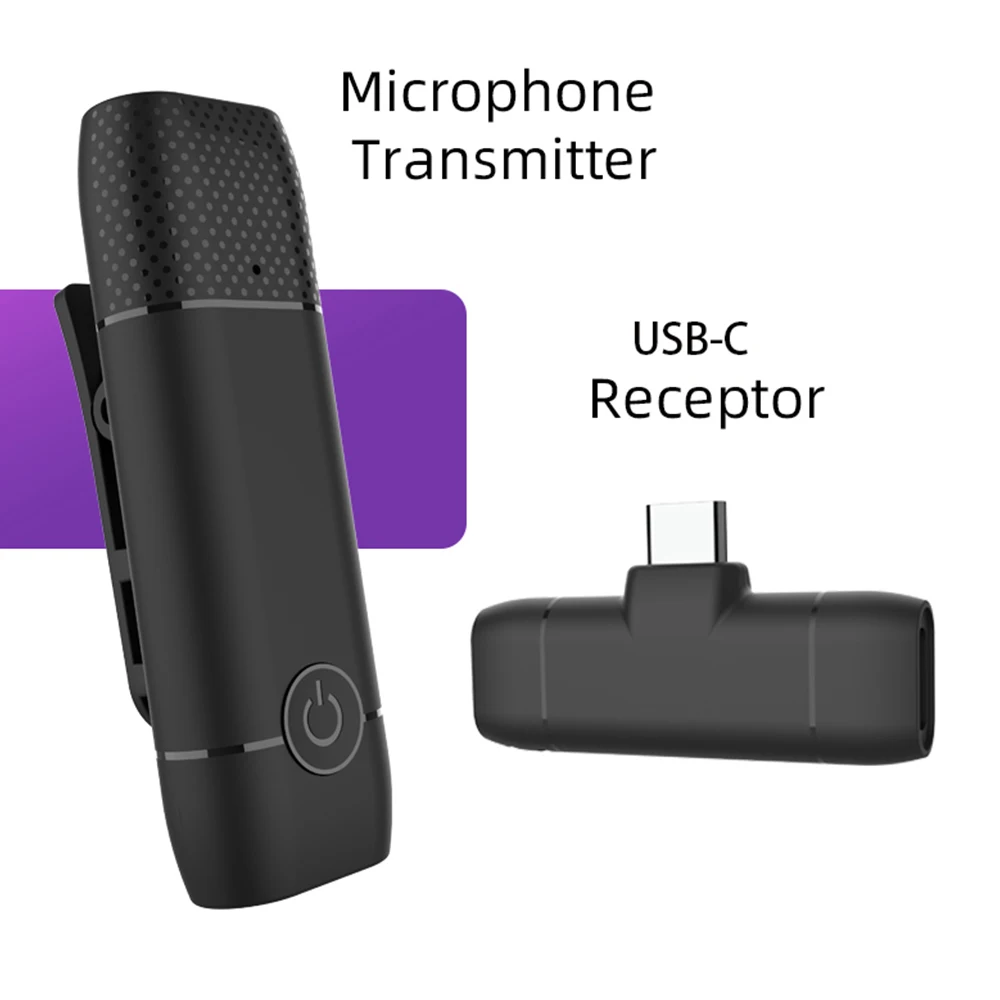  Micrófono de solapa inalámbrico tipo C Plug & Play de 2.4 GHz,  micrófono inalámbrico de clip para , TikTok, grabación de video,  entrevista, transmisión en vivo, reducción de ruido sincronización  automática (