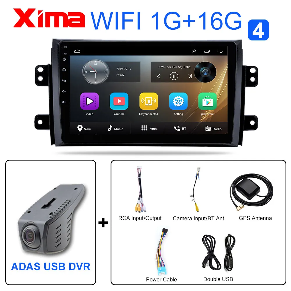 XIMA автомобильный Android 9,0 gps dvd-плеер для Suzuki SX4 2006 2007 2008 2009 2010 2011 2012 Автомобильный мультимедийный 2Din Радио стерео wifi - Цвет: RAM 1G SX4-DVR
