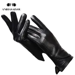 Модные простые теплые зимние перчатки женские теплые перчатки из натуральной кожи женские черные имитация пряжки текстуры-2289