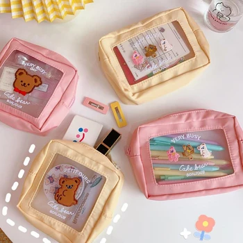 

1 Pcs Cartoon Bear Rabbit Cat Pencil Case Cosmetic Cases Girls Waterproof Makeup Bag Women Travel Storage Bag Korean Stationery