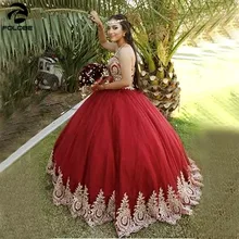 Бордовые платья Quinceanera на тонких бретелях с кружевной аппликацией бальное платье сладкий 16 Бальные платья vestidos de 15 anos