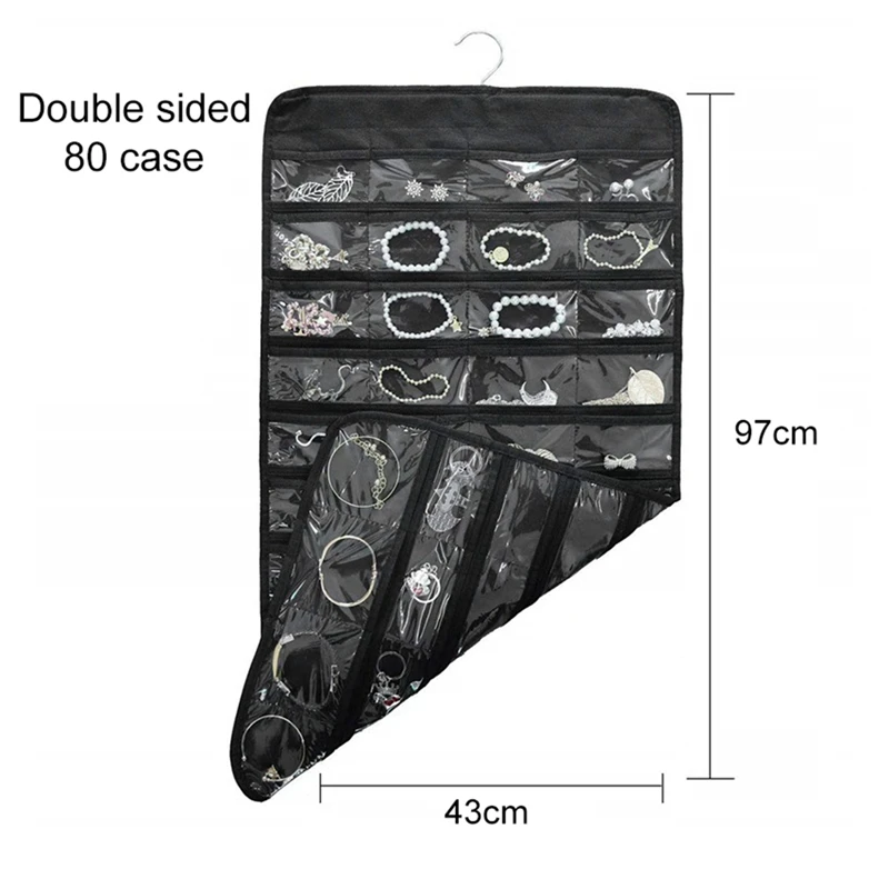 80 Grids Jewellery Hanging Bags Double-sided Small Items Household Storage Bag Foldable for Wardrob