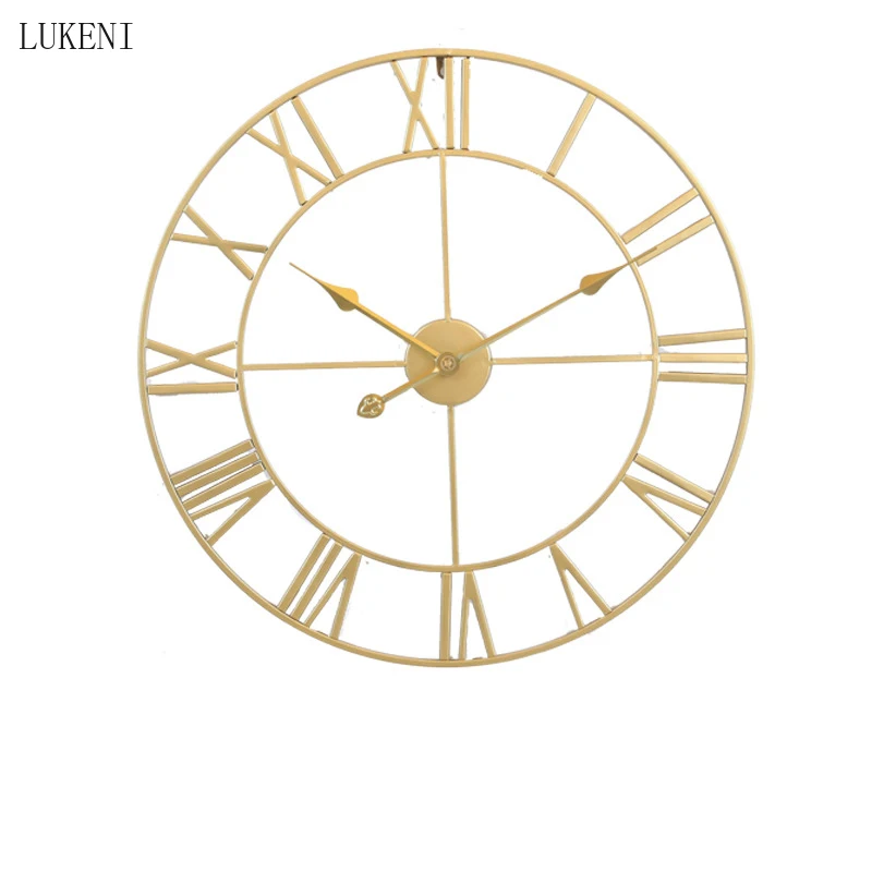 Round 80 Cm Silver Black Gold 3D Large Retro Black Iron Art Hollow  Wall Clock Roman Numerals Watch Clock Home Decor  Wall