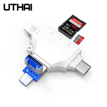 

UTHAI C58 Lightning Type-c Multi-function Card Reader For SD TF Micro USB 4in1 Adapter For iPhone IOS13 For HUAWEI Plug&Play