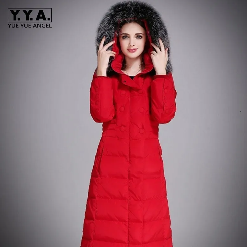 

Brand Hooded Faux Fox Fur Collar Women Oversize Down Jacket Winter Warm Korean Slim Plus Size 5XL Long Down Coat Female Parkas