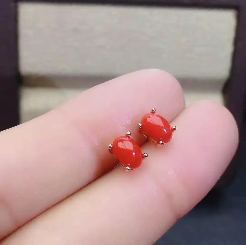 earring Бутик красный коралл S925 Набор Кулон Кольцо Серьги Мода классический - Цвет камня: earring