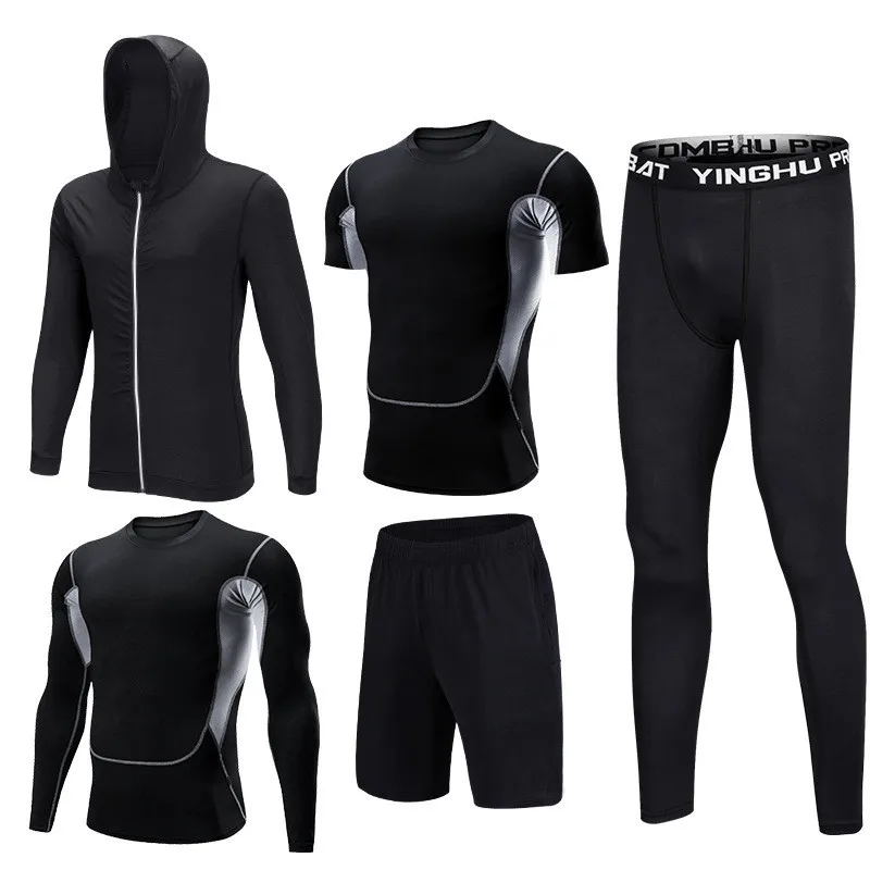 New 5 Pcs/Set Men's Tracksuit Sports Suit Gym Fitness Compression Clothes Running Jogging Sport Wear Exercise Workout Tights - Цвет: Style 7