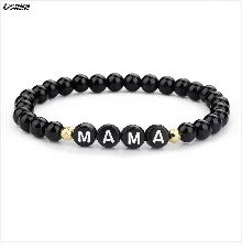 Initial Letter MAMA Black Beads Bracelet MOM Beaded Bangles For Women 2021 Mother's Day Gifts Bracelets Fashion Family Jewelry