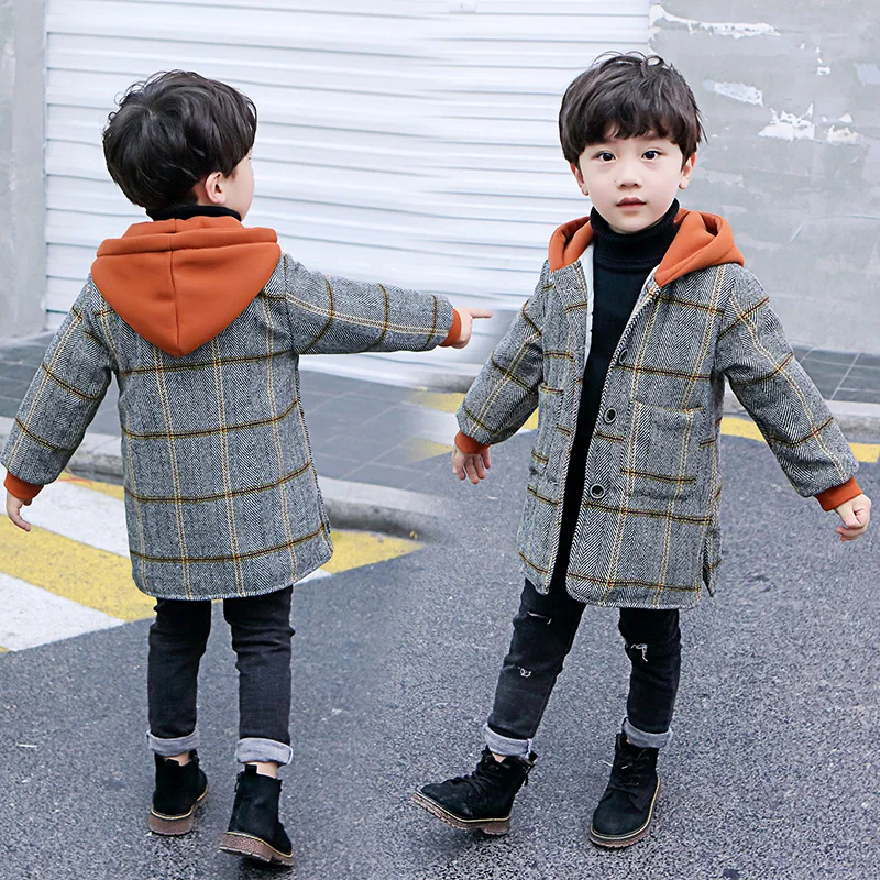 Hot Boys Woolen Coat Children's Spring Autumn Wool & Blends Jacket Windbreaker Kids Casual Handsome Outerwear Trench Jacket X229