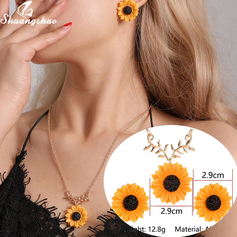 Shuangshuo Ketting ожерелье из подсолнечника серьги набор завод Ювелирные наборы для