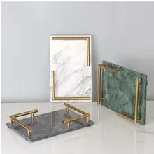 Large Size Natural Marble Bathroom Tray with Handle-Home Decoration-Jewelry Tray-Office Rectangular Plate-Kitchen Storage Dish