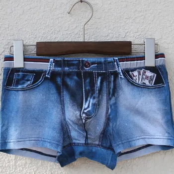 

Men Underwear Boxer Denim Printing 3D Printing Three-dimensional Men Tide Male Flat Pants Sexy Gay Underwear cueca masculina new