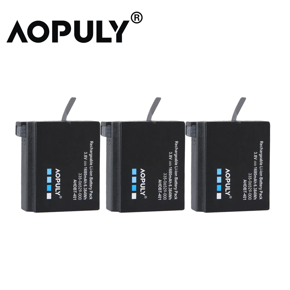 AOPULY 4Pcs 1680mAh Gopro Hero 4 Battery Replacement + LED USB Charger for GoPro HERO4 GoPro AHDBT-401 Action Camera Bateria 