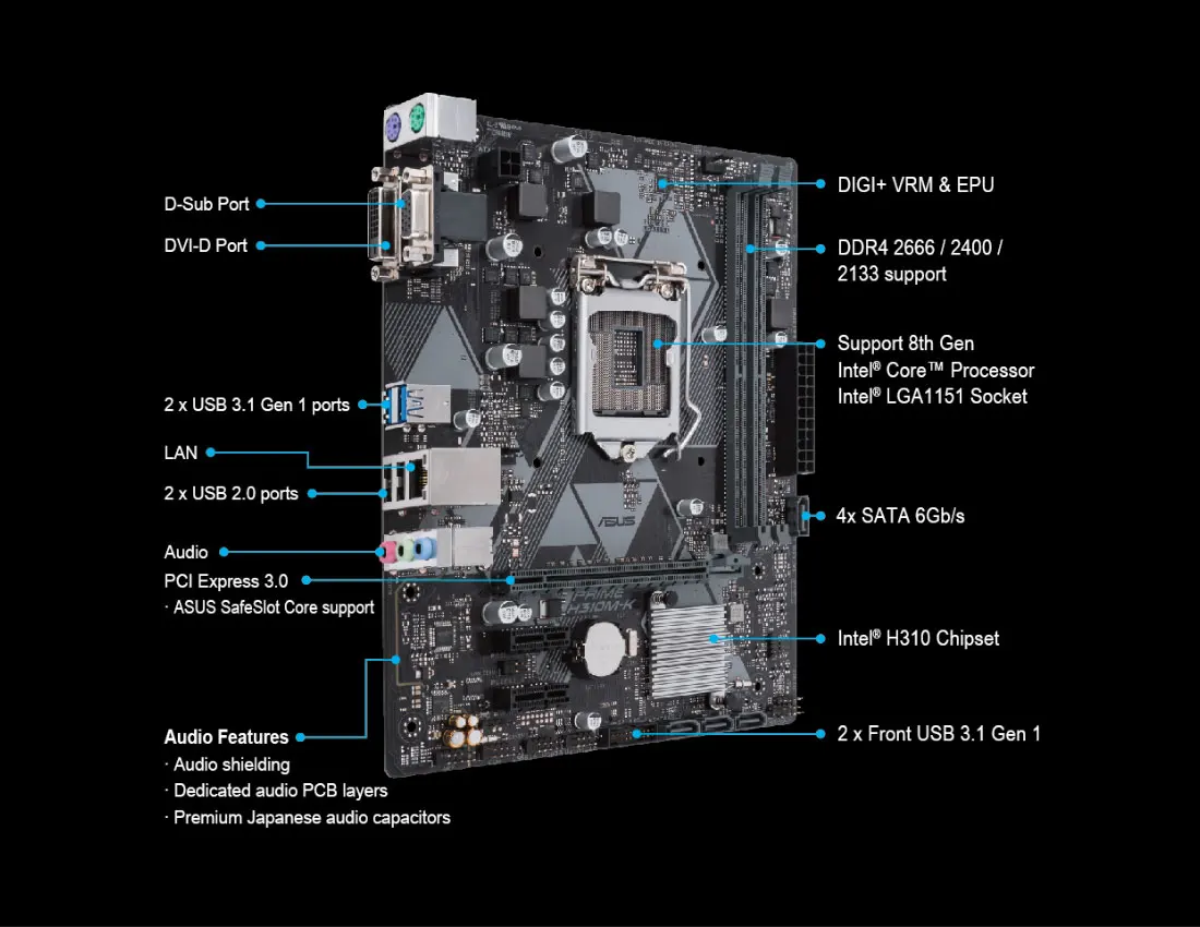 ASUS PRIME H310M-K R2.0 Intel H310/LGA 1151 игровая материнская плата поддержка Windows7 передний интерфейс USB3.1 отличный тепловой дизайн