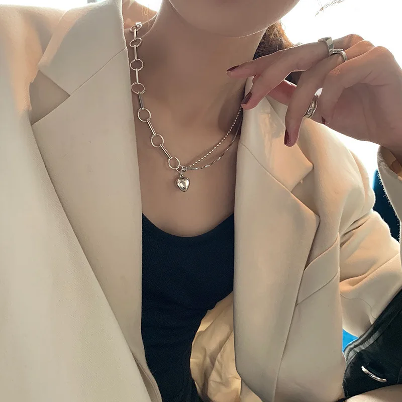 

S925 Sterling Silver Necklace for Women Korean Retro Love Simple Necklace Jewelry Wholesale