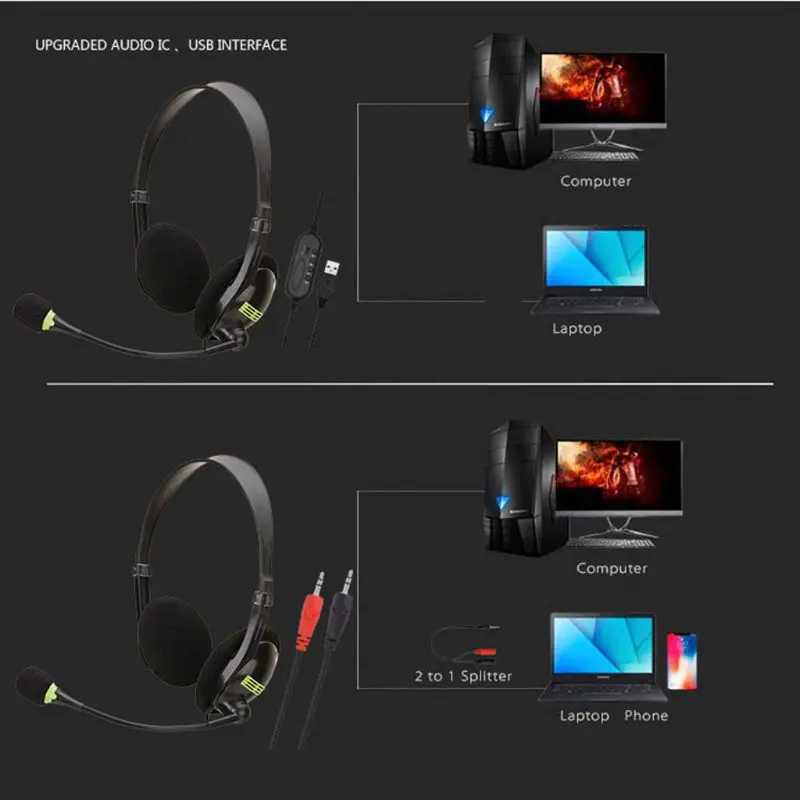 Universal Wired Stereo Headphone USB 3 5mm Interface Gaming Headset Laptop Computer PC Earphone with Microphone