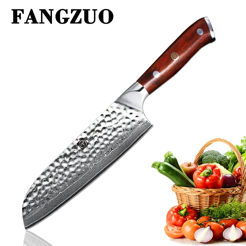 7 inch Santoku Knife FANGZUO 3 шт. наборы кухонных ножей японский кованый Дамасская сталь шеф-повара сантоку ножи из нержавеющей стали палисандр ручка нож шеф-повара - Цвет: 7 inch Santoku Knife