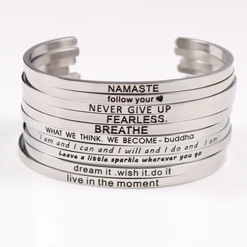 

Stainless Steel Nail Bracelet Engraved Positive Inspirational Quote Hand imprint Cuff Mantra Bangle Bracelets For Women 10pcs