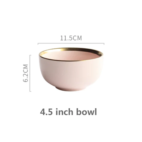Pink 4.5-inch bowl Однотонная керамическая пластина с золотой инкрустацией, тарелка для стейка, посуда в скандинавском стиле, миска для десерта, блюдо, обеденное блюдо, набор посуды - Цвет: Pink 4.5-inch bowl