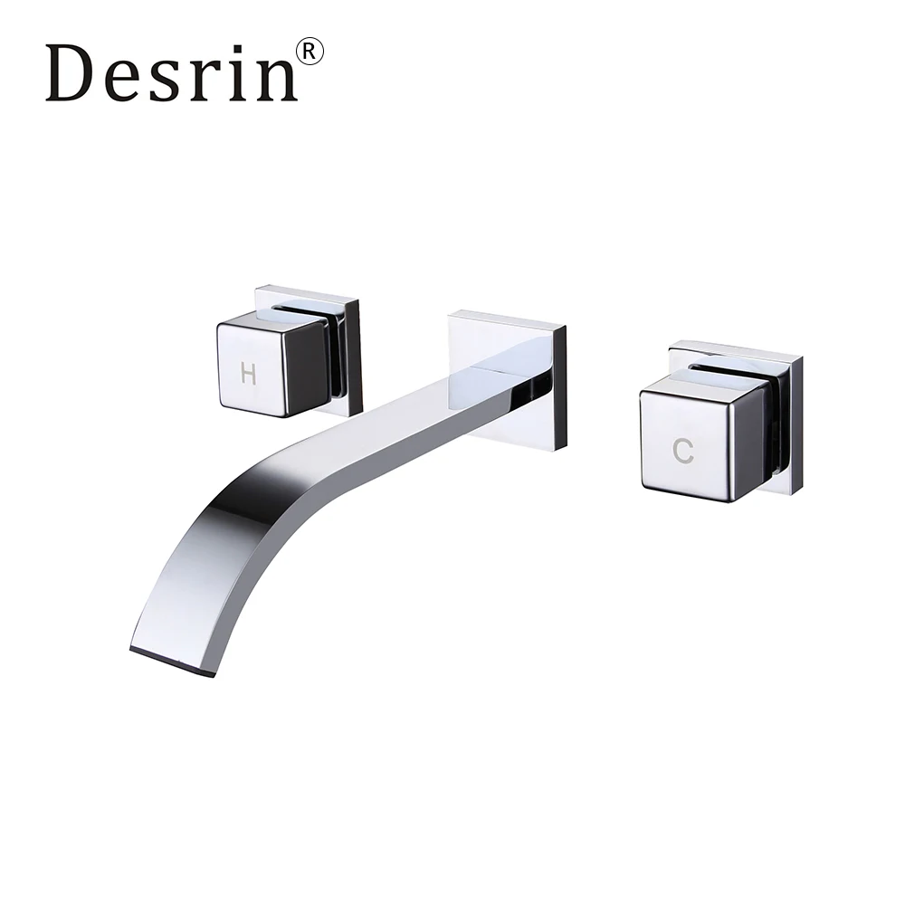 

Desrin Bathroom Fashion Concealed Basin Faucet 3 Hole Brass Cold And Hot Water Wall Mount Basin Double Handle Square Faucet