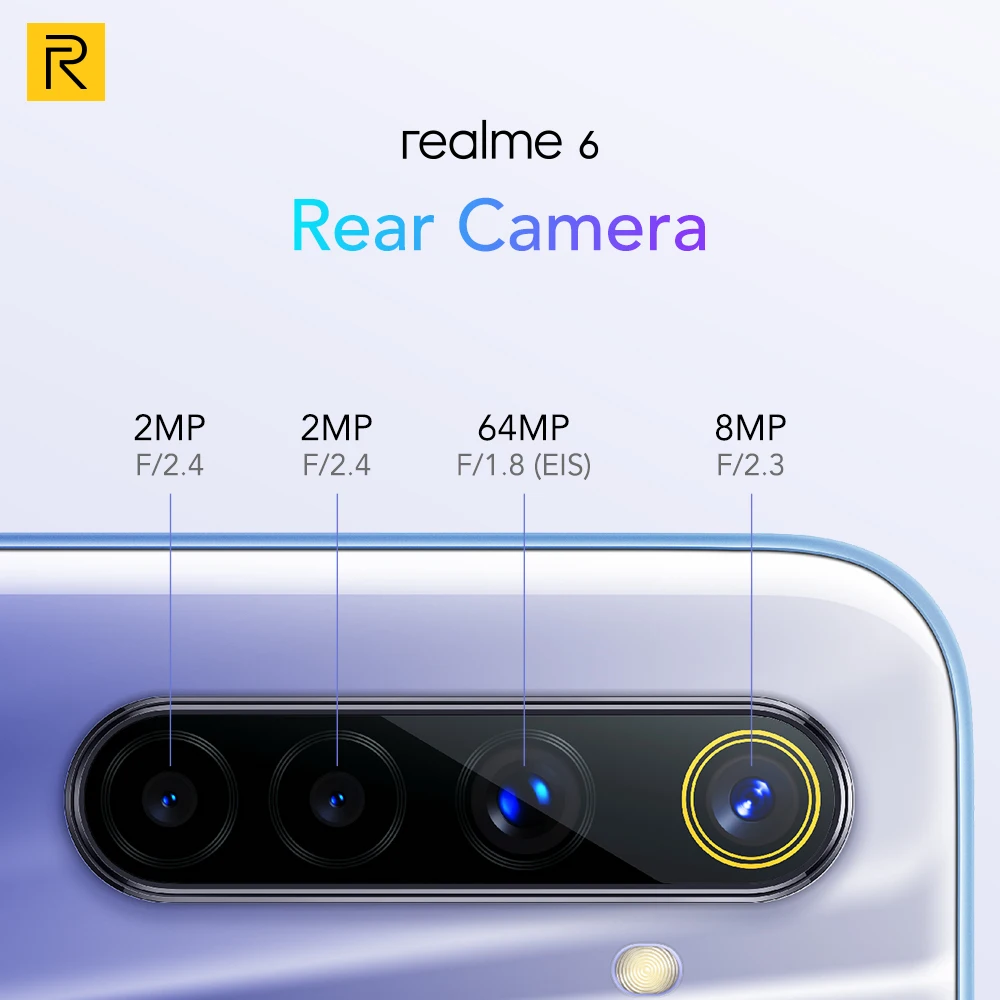 realme 6 Global Version Mobile Phone 8GB RAM 128GB ROM 90Hz Display 4300mAh Helio G90T 30W Flash Charge NFC 64MP AI Quad Cameras