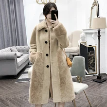 Кашемирвое пальто женское с мехом зима новая Корейская версия длинное пальто из композитного меха модное шерстяное пальто плюс размер s-xl