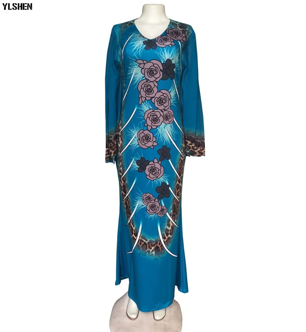 New African Dresses for Women Dashiki Print African Clothes Bazin Riche Sexy Slim Ruffle Sleeve V-neck Evening Long Africa Dress 08
