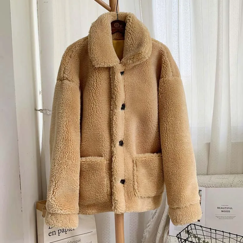 Зимняя утолщенная теплая плюшевая Меховая куртка, пальто для женщин, Повседневная мода, пальто из искусственного меха ягненка, пушистая уютная Свободная верхняя одежда для женщин - Цвет: camel fur coat