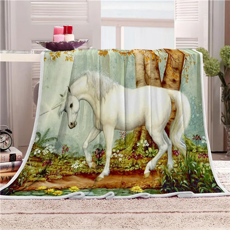 

Unicorn Blanket Cover Rainbow Horse Sofa Blanket And Throw Sherpa Winter Warm Faux Fur Blanket
