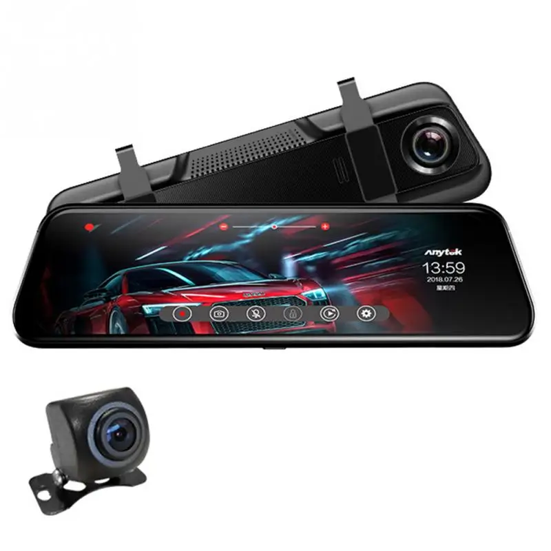 

T12+ 9.66Inch 1080P Wide Angle Car DVR Touch Screen Dash Cam LCD Display Night Vision Camera Driving Dual Lens Full HD Realtime