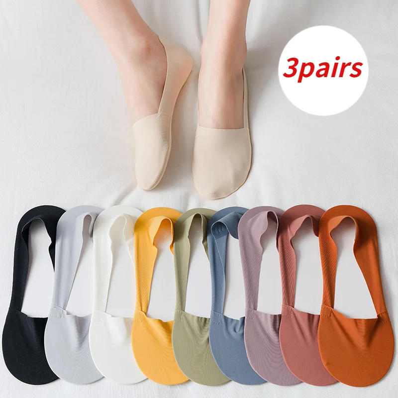 

3pairs Summer Spring Autumn Solid Color Unisex Summer Socks Women's Invisible Socks Ladies Free Cut Deep Mouth Boat Socks Girl