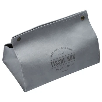 

PU Leather Tissue Box Letter Foldable Napkin Holder Rectangular Household Kitchen Paper Holder Storage Box(Light Grey)