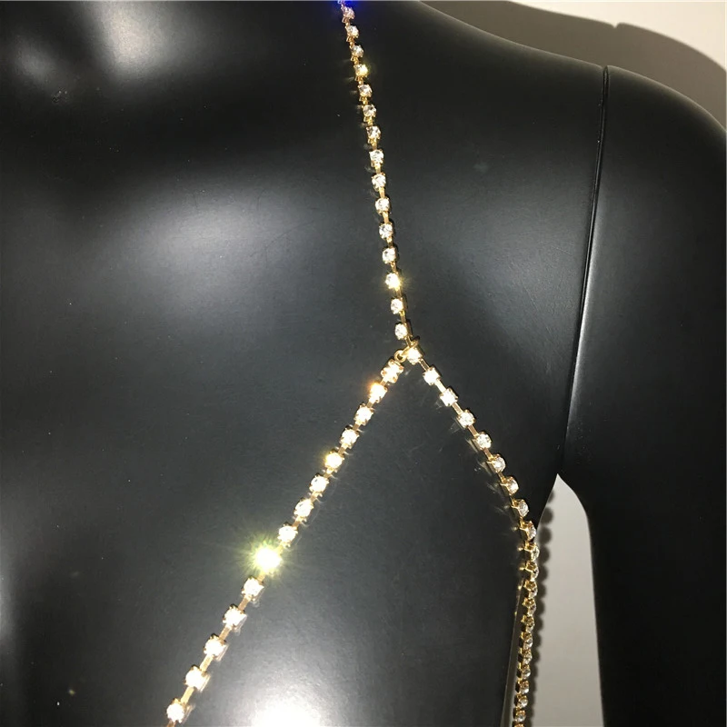 Women Crystal Sequins Bra Bikini Body Chain Beach Harness Necklace Waist Belly Body Chain Fashion Wedding Jewelry body jewelry